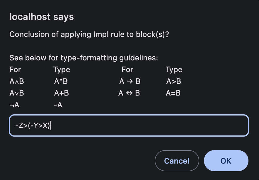 The image shows a black pop-up window where the instructions for how to type the solution statements are shown. There is a textbox below to type out the new statement.