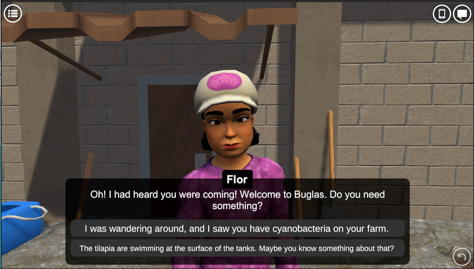 An image of students interacting with a non-player character